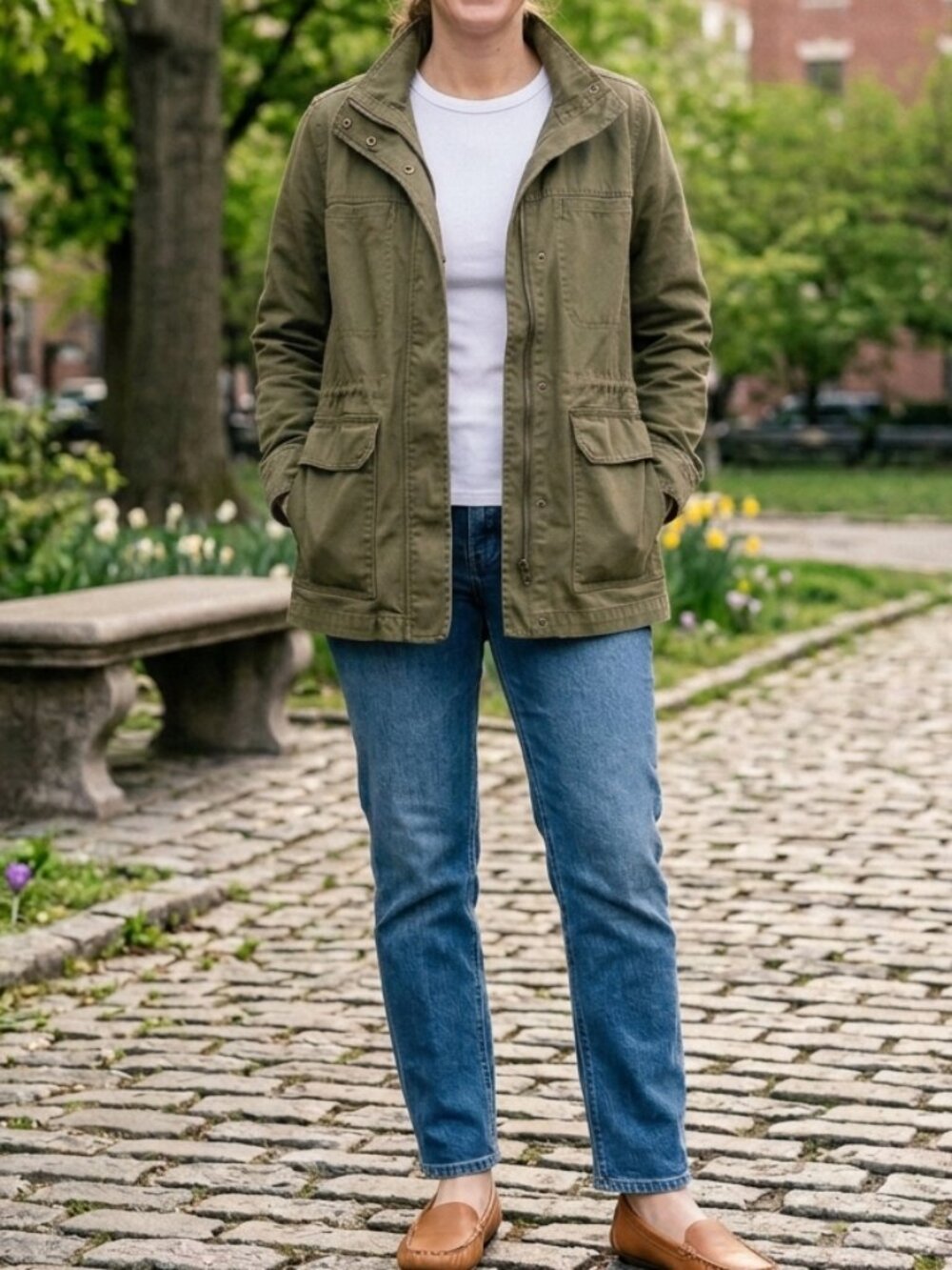 NWT Madewell 100% cotton military olive green zip jacket with pockets NEW